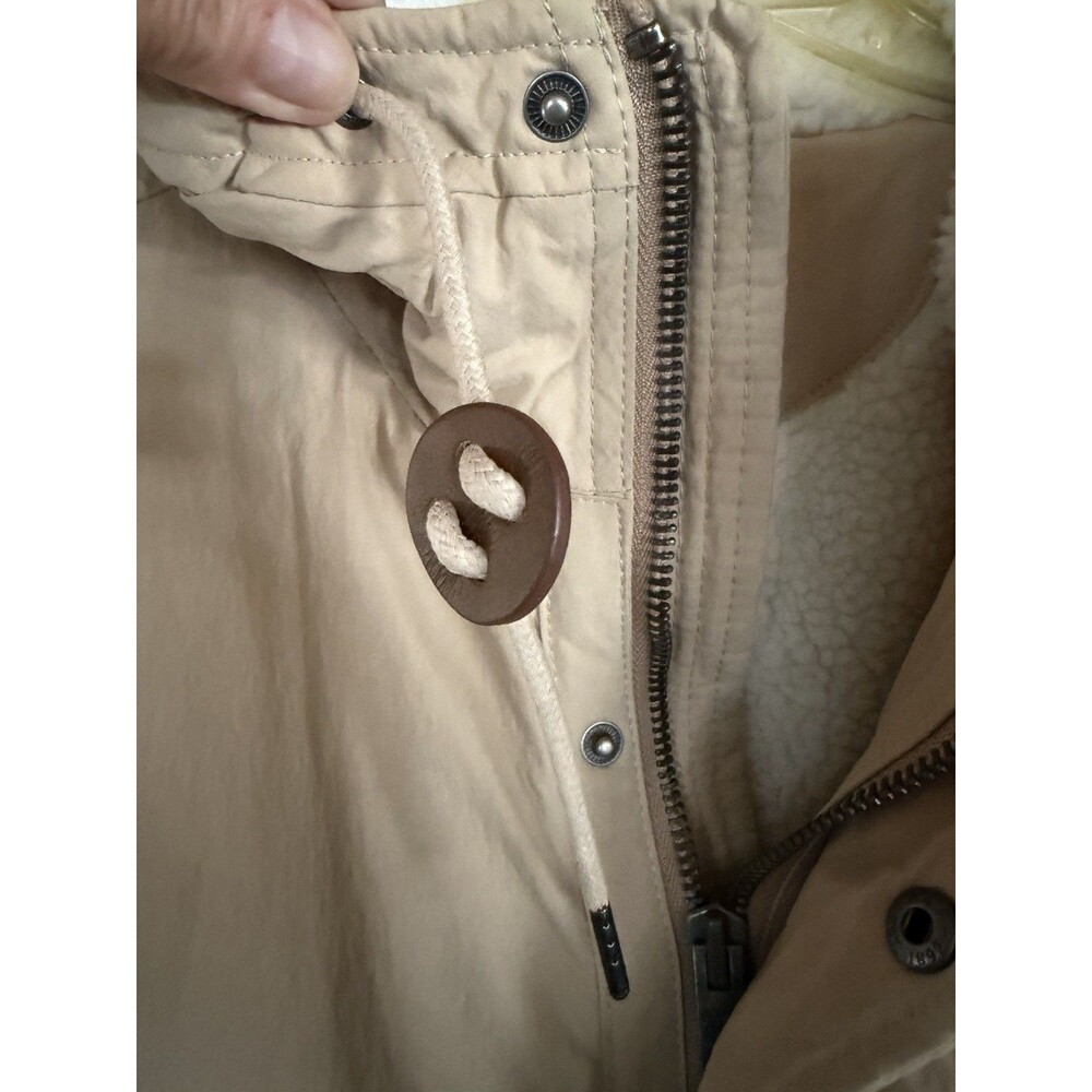 Men’s Abercrombie & Fitch Sherpa Lined Parka Size S Khaki Tan Attached Hood - Picture 2 of 9